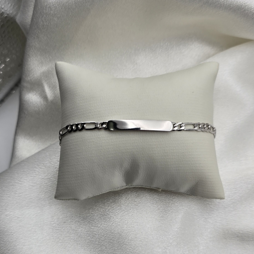 18k White Gold Over Sterling Silver 925 Nameplate Figaro Bracelet